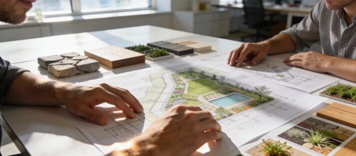 Designers reviewing landscape plans