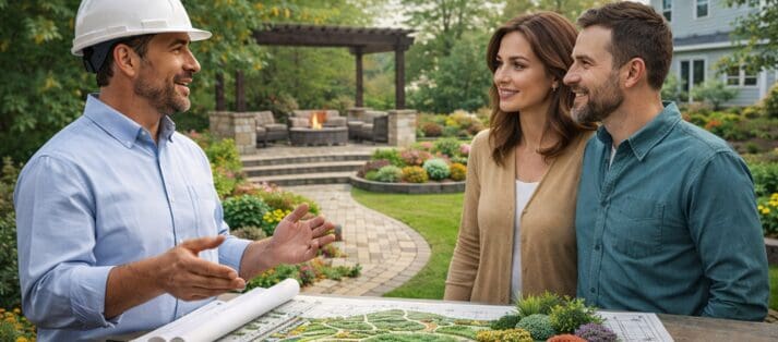 Landscape consultant planning outdoor design