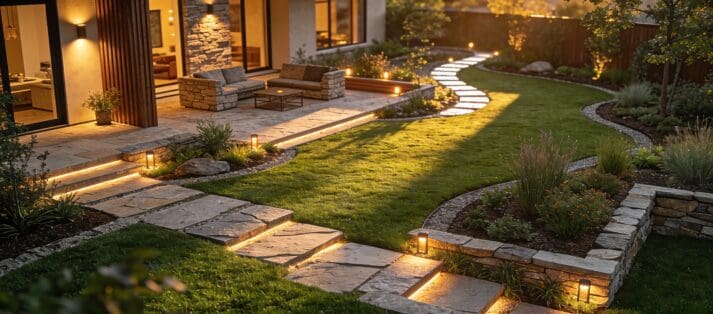 Luxury backyard at golden hour