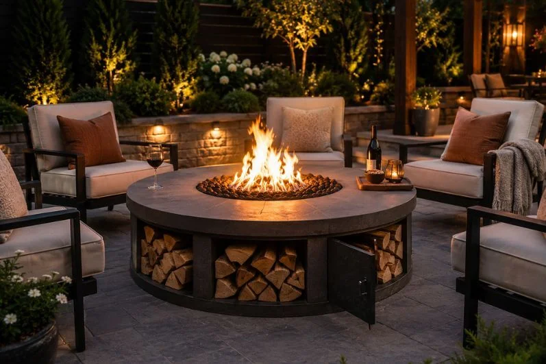Fire Pit with Built In Storage