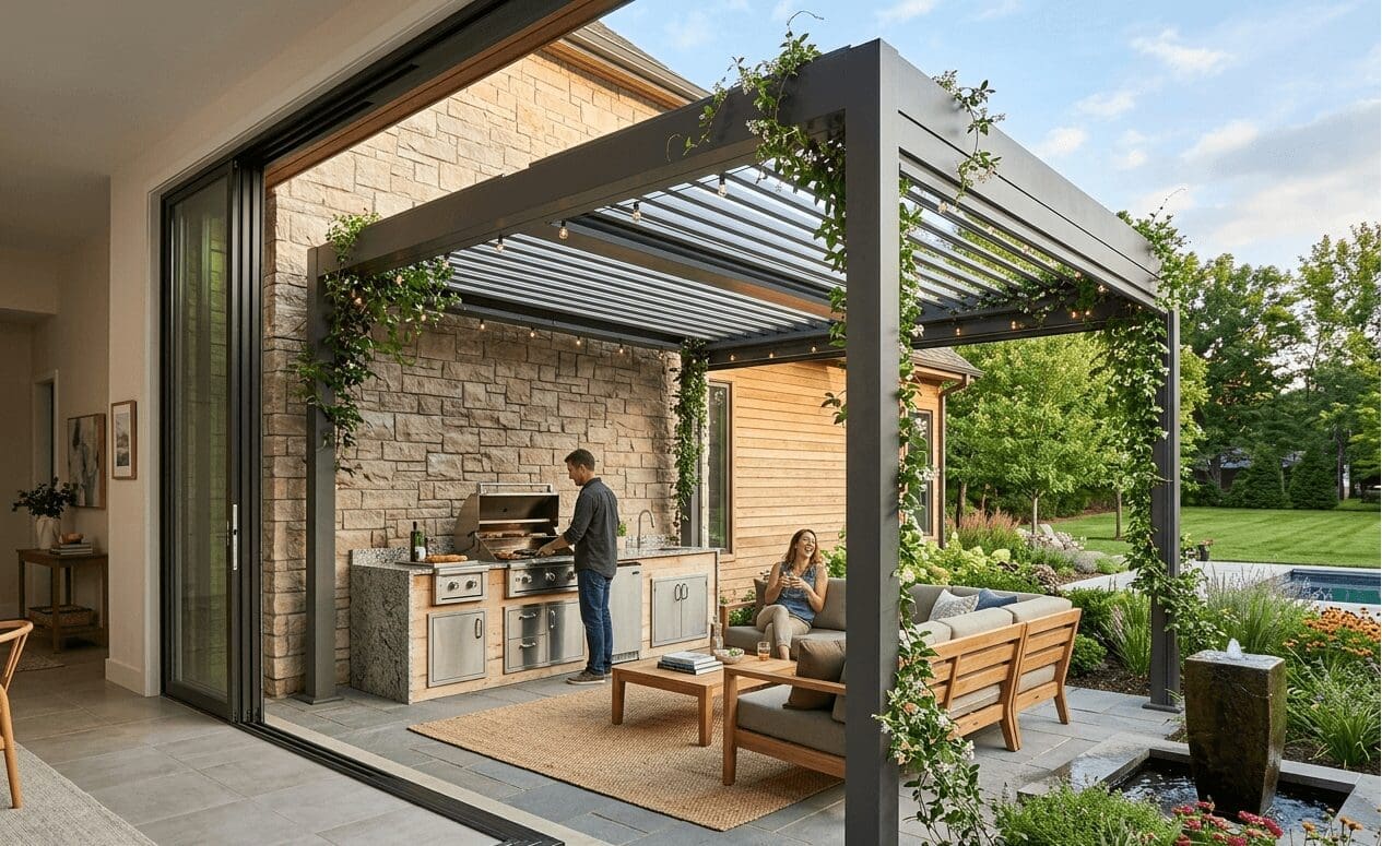 Residential Luxury Backyard Landscape Installation with Fire Pit
