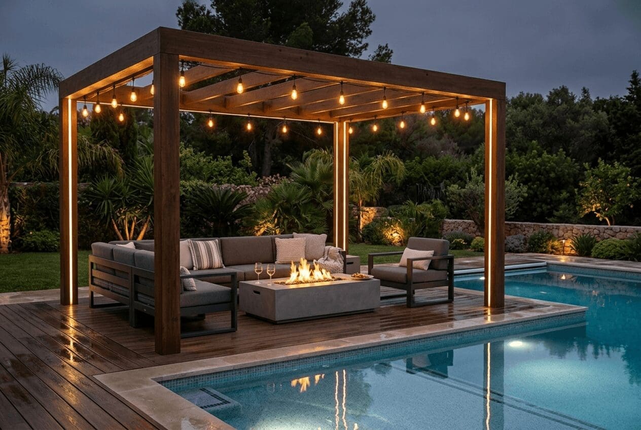 Modern Wooden Pergola Near the Pool Deck