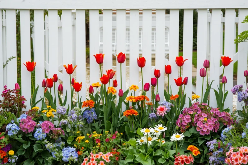 A Garden Fence Backed by Picket Panels