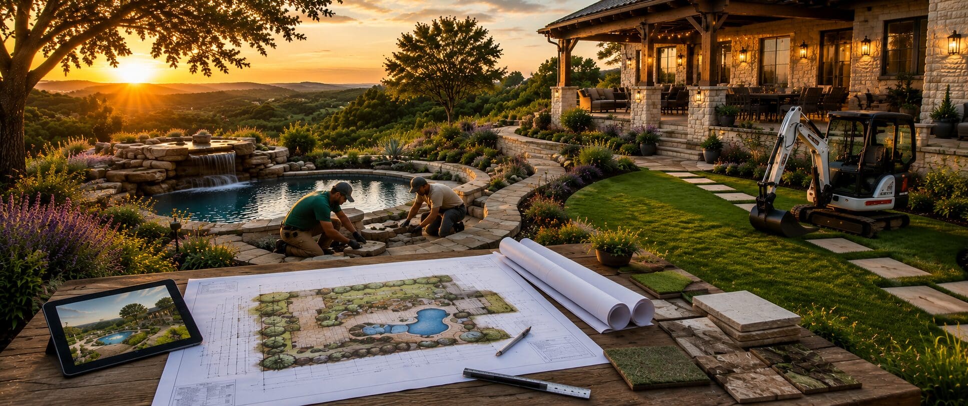Structured xeriscape rock garden landscape design for hot arid weather