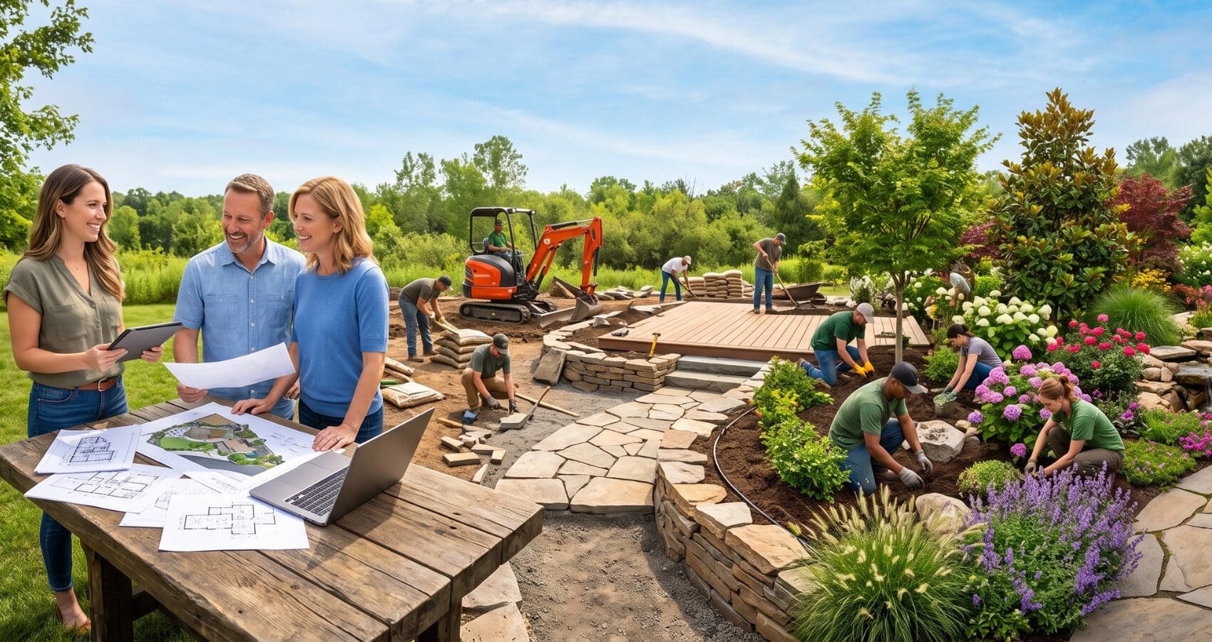 Structured xeriscape rock garden landscape design for hot arid weather