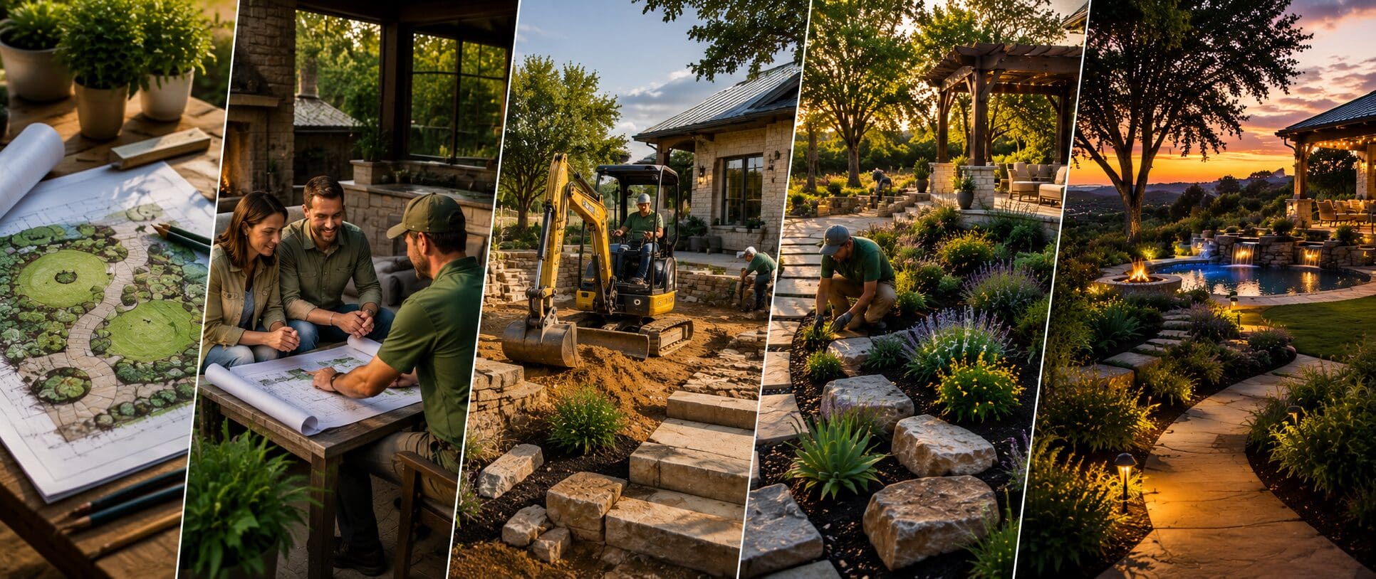 Structured xeriscape rock garden landscape design for hot arid weather
