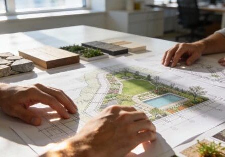 Designers reviewing landscape plans